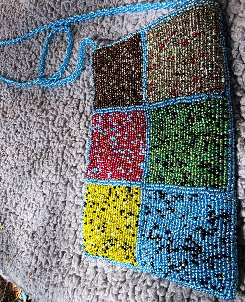 Vintage Boho Multicolored Patchwork Beaded Crossbody Bag / Festival Purse